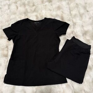 Mandala Black Women's Scrub Set, XS top, S joggers